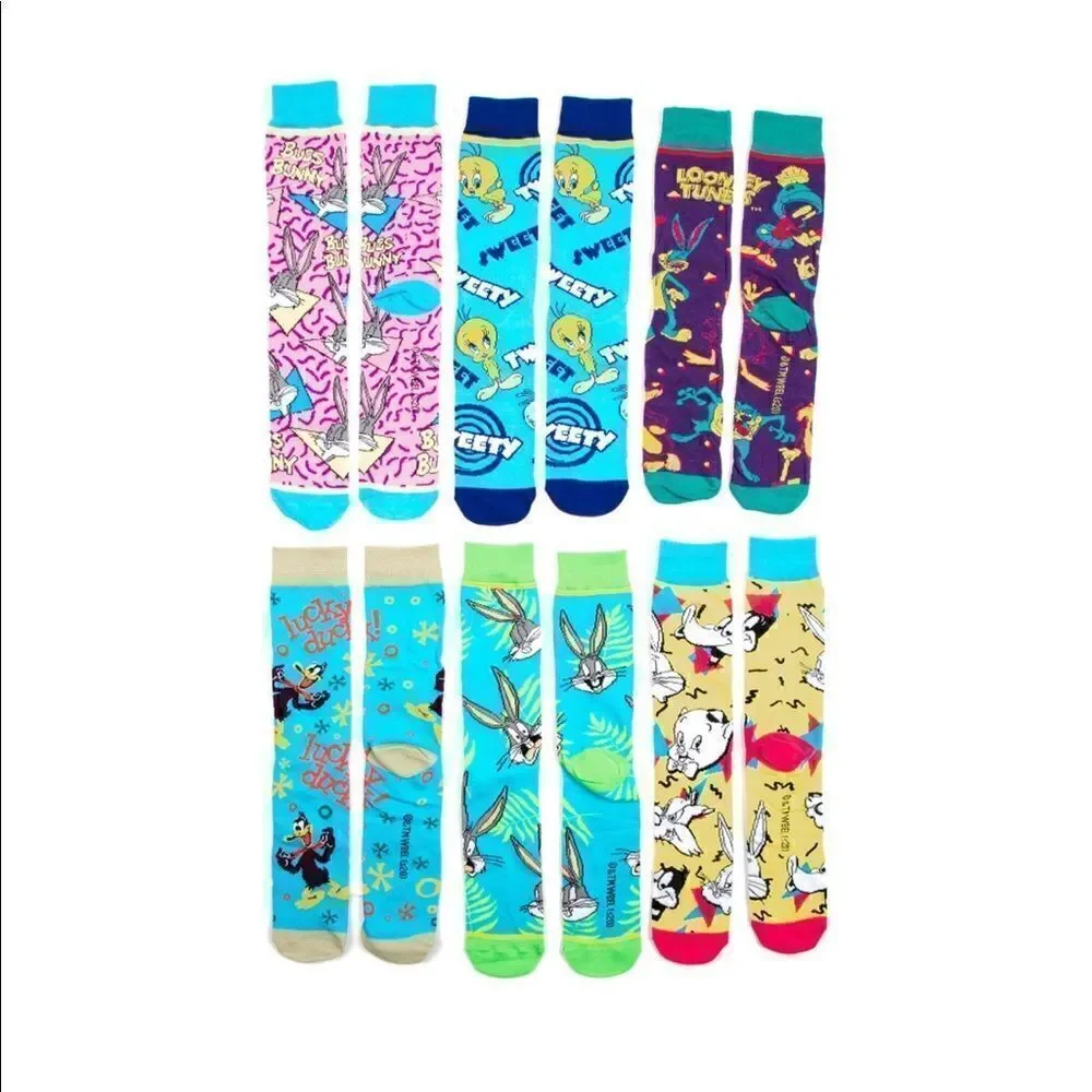 NEW Men’s Looney Tunes Casual Crew Socks 6 pair
